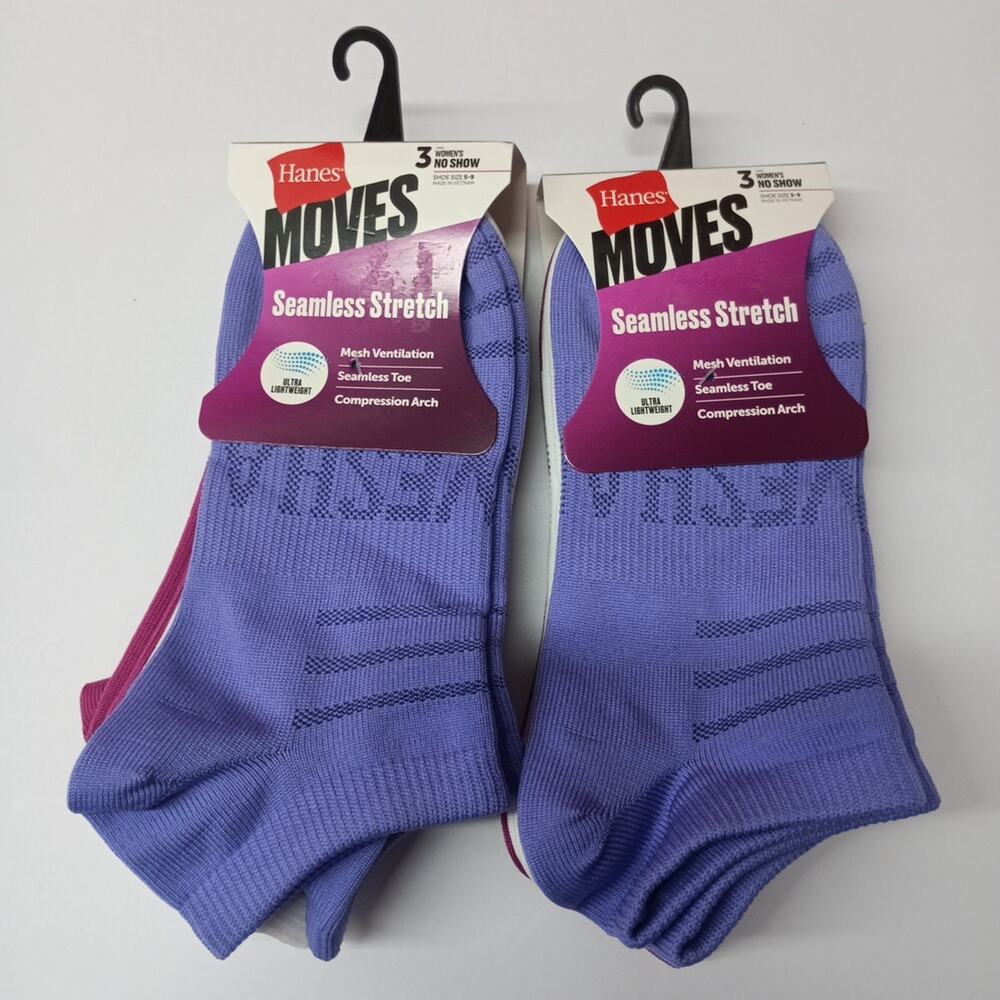 Hanes Moves No Show Socks 6 Pairs‎ Women's Size 5-9 Assorted Seamless Stretch